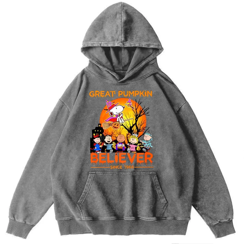 Customed Version Washed Y2K Hoodies For Men, Great Pumpkin Graphic Printed Loose Hoodies, Long Sleeve Hooded Sweatshirts Unisex 