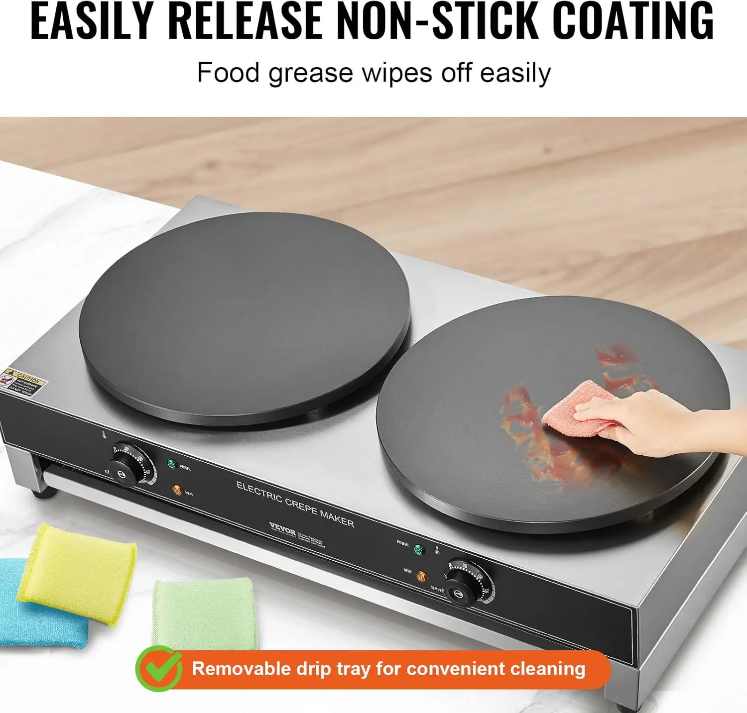 Electric Crepe Maker, 16-Inch Double Head Commercial Crepe Machine, 3400W Flat Plate Crepe Griddle, Nonstick Stainless Ste 4
