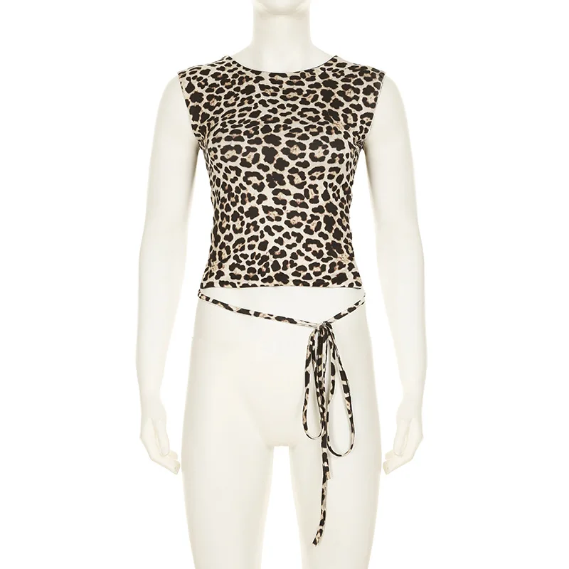 Leopard Sexy 2 Piece-Set Skirt Female Contrast Lace-Up Cropped Pullover And High Waist Skirt Sets Bandage Women's Outfits