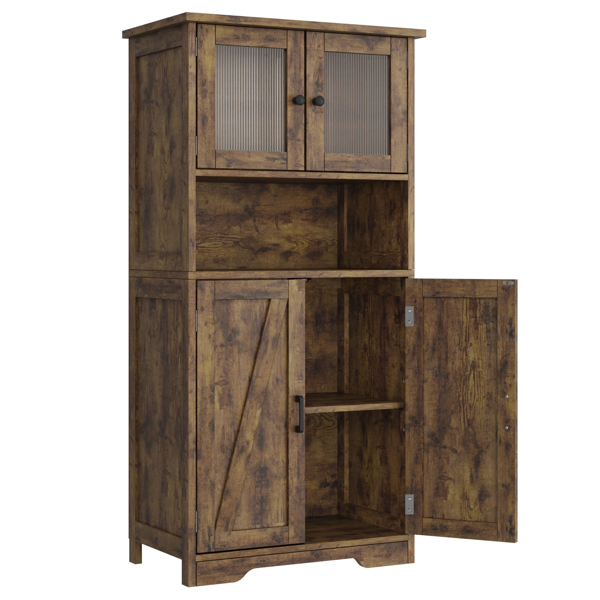 Bathroom Cabinet, White Freestanding Storage Cabinet with Glass Doors & Adjustable Shelves, Kitchen Pantry Cabinet, Cupboard