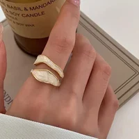 Vintage White Enamel Metal Irregular Shape Geometric Open Adjustable Ring for Women Girl Fashion Jewelry Birthday Gifts 1