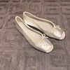 2023 Sweet Bowtie Shoes Woman Silk&Leather Patchwork Ballerinas Ladies Square Pig Nose Toe Mocasines Femmes Silver Flats Ballets 5