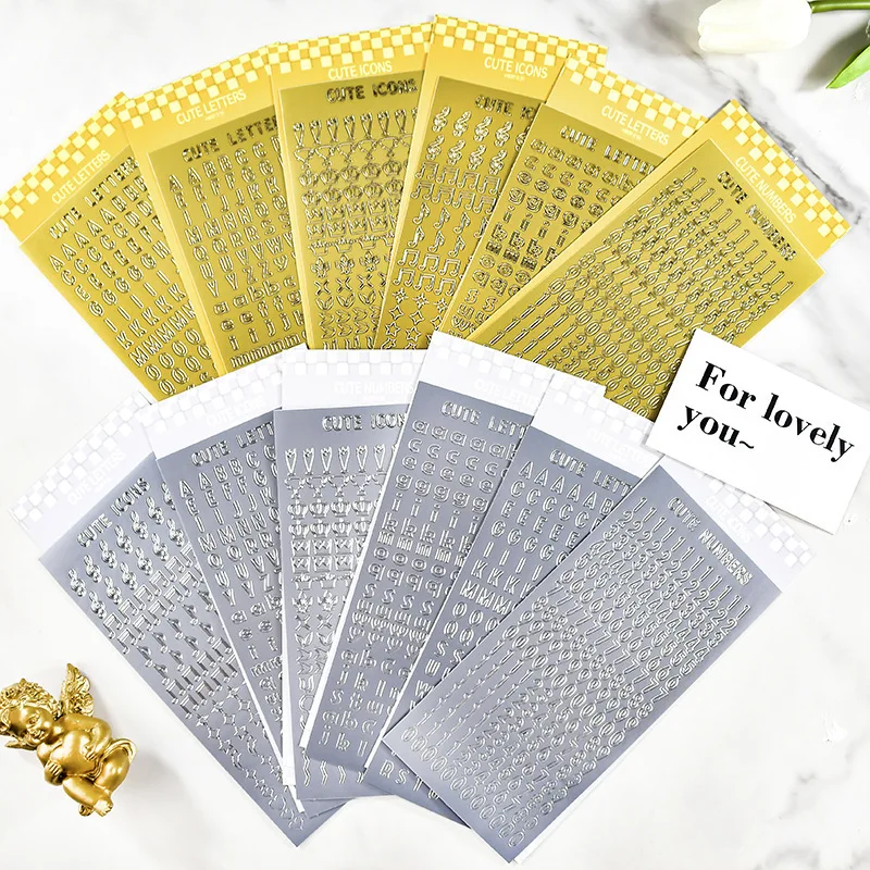 

Sanrio Gold Stamping Silver Alphanumeric Scrapbook Stickers Decals Diyscrapbook Small Card Photo Decorative Stickers