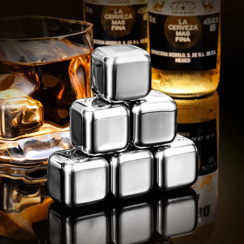 4Pcs 304 Stainless Steel Ice Cubes Set Reusable Chilling Stones For Whiskey Wine Beer Cooling Cube Chilling Rock Party Bar Tool