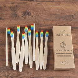 10-Piece Eco-Friendly Children's Bamboo Toothbrush Set with Soft Bristles (Kids 10Piece Rainbow)