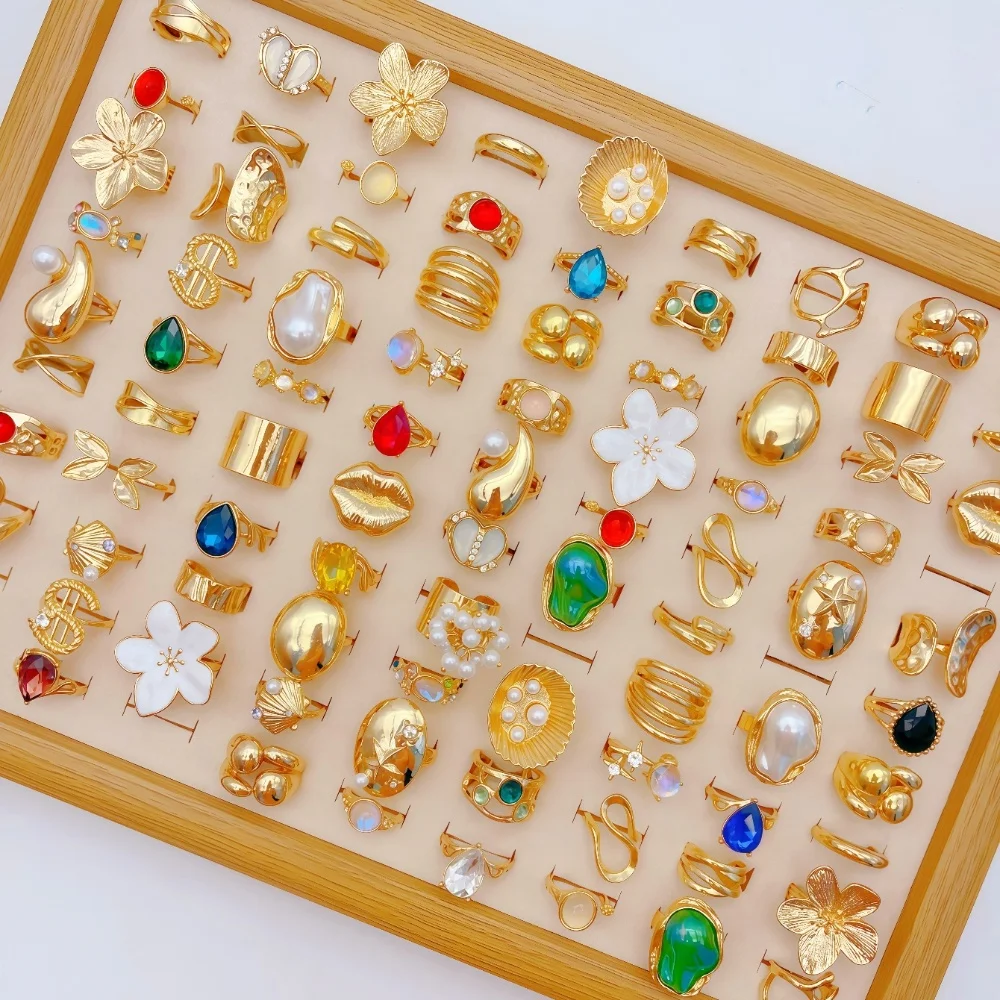 10/20/30 قطعة/مجموعة موضة قطرة الماء شل الزهور المفتوحة خواتم مجموعة للنساء العصرية هندسية غير النظامية مجوهرات هدايا الحفلات