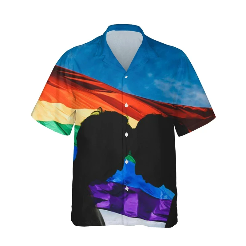 thumbnail image 1 of Camisetas con estampado 3D de arcoíris LGBT para hombres y mujeres, camisetas de manga corta con personalidad, camisetas casuales de verano con botones para hombres, 1 of 5