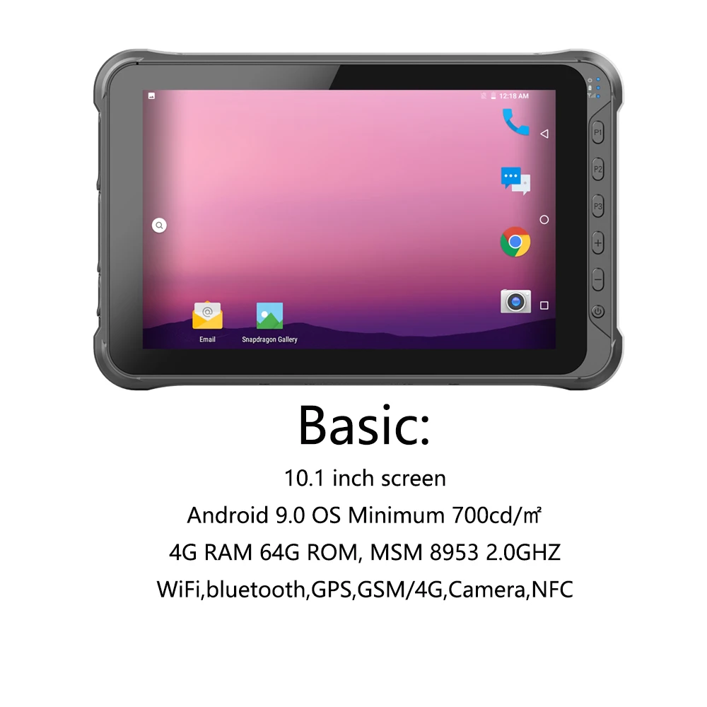 안드로이드 9.0 견고한 산업용 태블릿, 지문 스캐닝, UHF, 10 인치 NFC, 4GB + 64GB (800*1280)