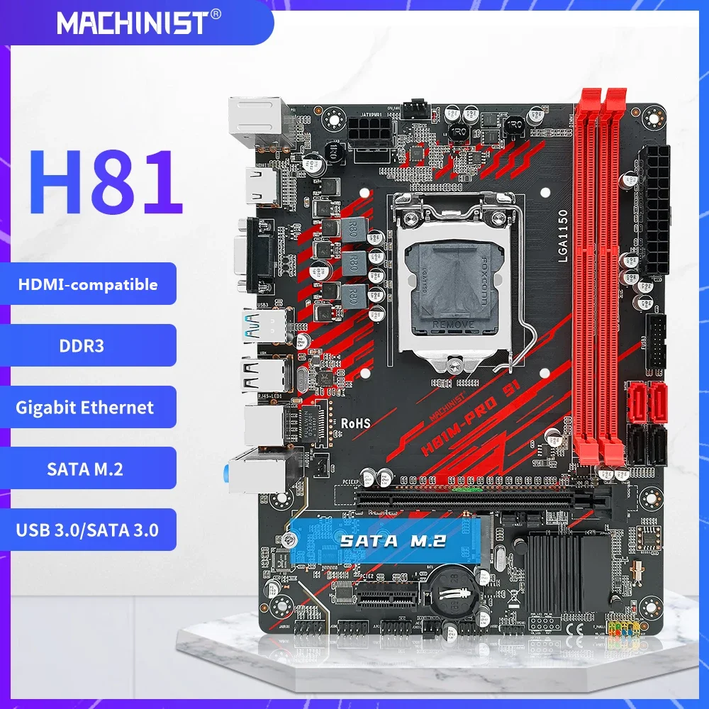 

MACHINIST H81 Motherboard LGA 1150 NGFF M.2 Slot Support i3 i5 i7/Xeon E3 V3 Processor DDR3 Desktop RAM H81M-PRO VGA Mainboard