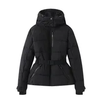 Manteaux Parkas de Sport rembourrés à capuche pour femmes, taille haute, avec ceinture, élégants, épais et chauds, poches, vestes de ski coupe-vent, hiver 4