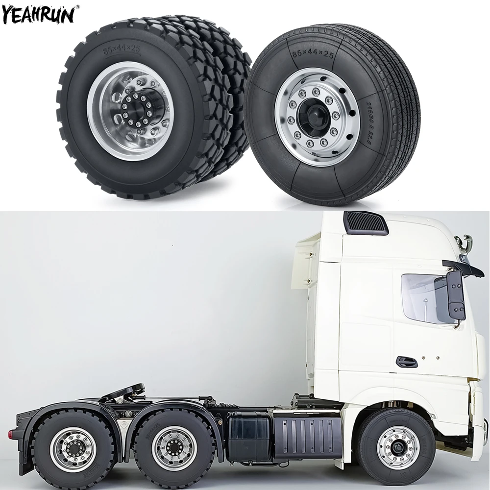 

YEAHRUN 2Pcs Front & 4Pcs Rear Metal Wheel Rims Rubber Tires 6x6 For 1/14 Tamiya RC Trailer Tractor Truck Car Parts
