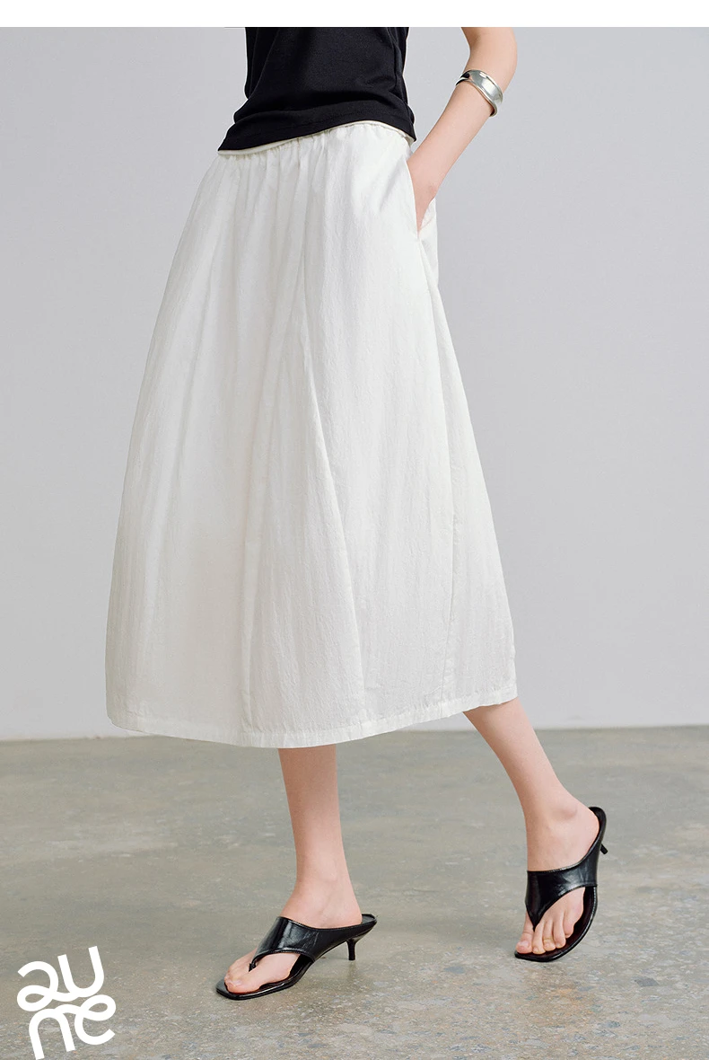 TOYOUTH Women Cloud Cocoon Midi Skirts 2026 Spring-Summer New White Soft Bud Skirts Commuter Casual Skirts