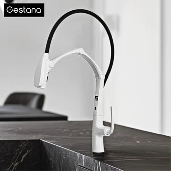 ก๊อกน้ําห้องครัวทองเหลือง Gunmetal หรูหราพร้อมจอแสดงผล LED, เซ็นเซอร์และสเปรย์ 3 ฟังก์ชั่นแบบดึงออก, แตะประหยัดน้ําแรงดันสูงแบบไร้สัมผัส 1