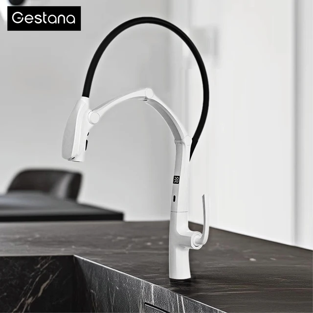 Luxury Gunmetal Brass Kitchen Faucet with LED Display,Sensor&Pull-Out 3-Function Spray,Touchless High Pressure Water-Saving Tap 1