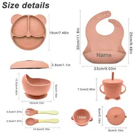 Baby Feeding Plate Sets Suction Bowl Silicone Plate For Kids 6Pcs Children Tableware Personalized Name Dinner Dishes Cups Spoon 2