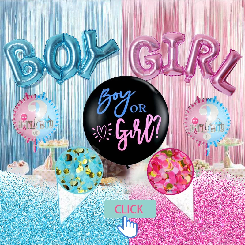 Geschlechtsenthüllungs-Party-Zubehör 36'' Junge oder Mädchen Schwarzer Latexballon Rosa und Blaues Pulver für Babyparty – Detail 1