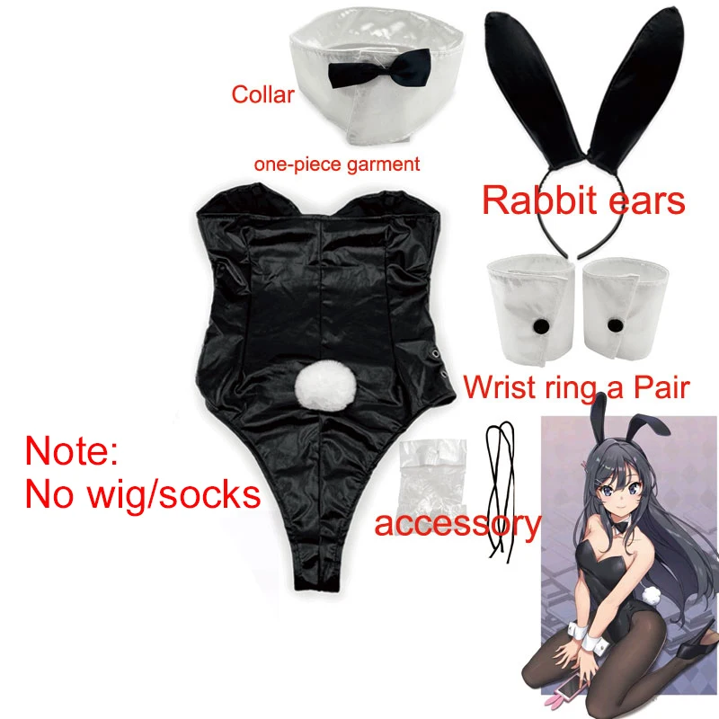 Sakurajima Mai Bunny Anime Cosplay Costume Black Sexy Cute Jumpsuit Halloween Role Play Rabbit Suit Wig Shoes Clothes Size M/XL