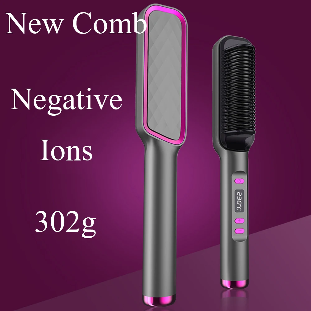 Hair Straightener Hair Straightener Brush Hair Straightener Comb New Comb Hair Straightener Brush PTC Fast Heating Anti-Scald Electric Curly and Straight Perfect for Professional Salon at Home