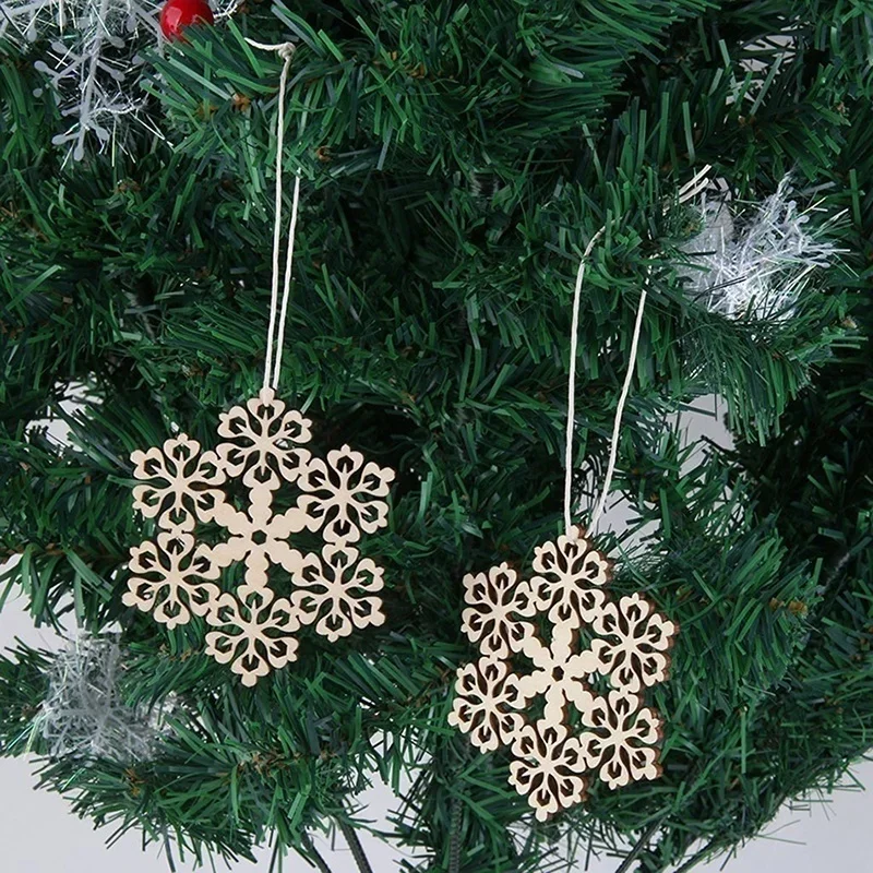 

10pcs Wooden Embellishments with String Christmas Decoration Snowflake Pattern