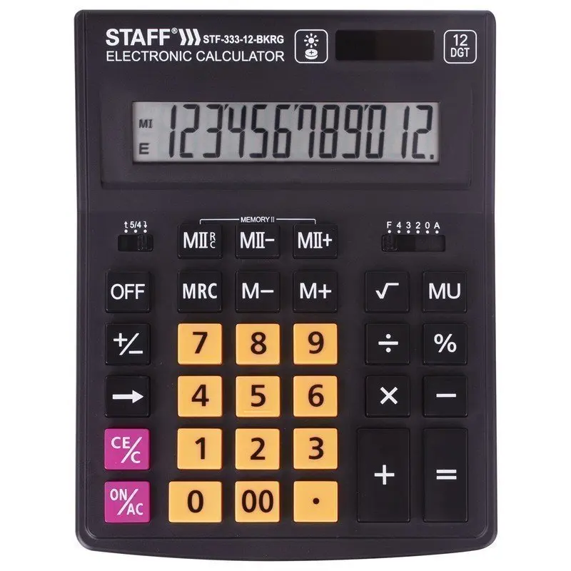 Калькулятор настольный STAFF PLUS STF-333-BKRG (200x154 мм) 12 разрядов ЧЕРНО-ОРАНЖЕВЫЙ 250460 |