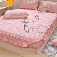 100% Waterproof Super Nordic Thick and Warm Fitted Sheet with Elastic Bands Princess Waterproof Bed Skirt Pink Mattress Covers 1