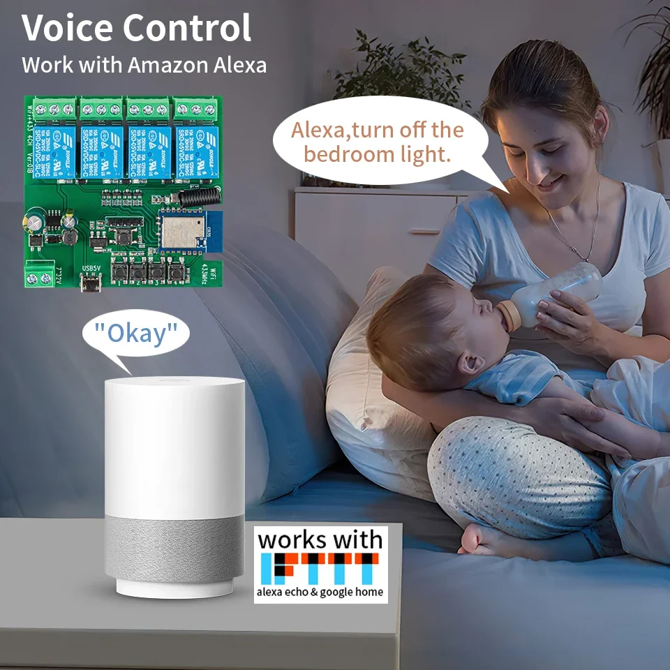 Tuya Wifi RF 4 Channel Module 85-265V Smart Switch Tuya Zigbee Garage Door Switc