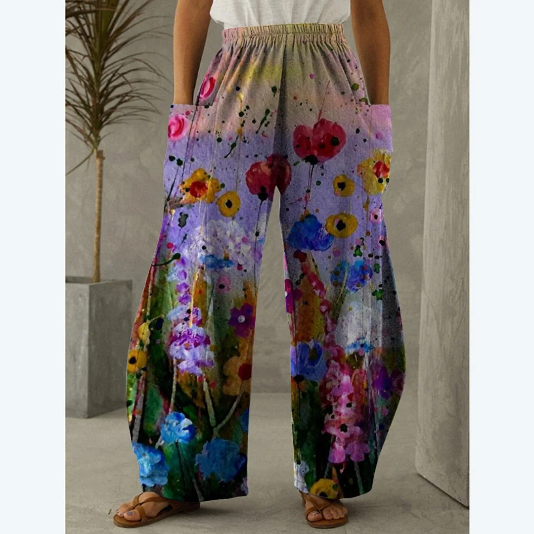 

New Bohemian Floral 3D Print Women Long Pants Oversized Streetwear High Waist Vintage Pockets Harem Pants Girls Trousers Bottoms
