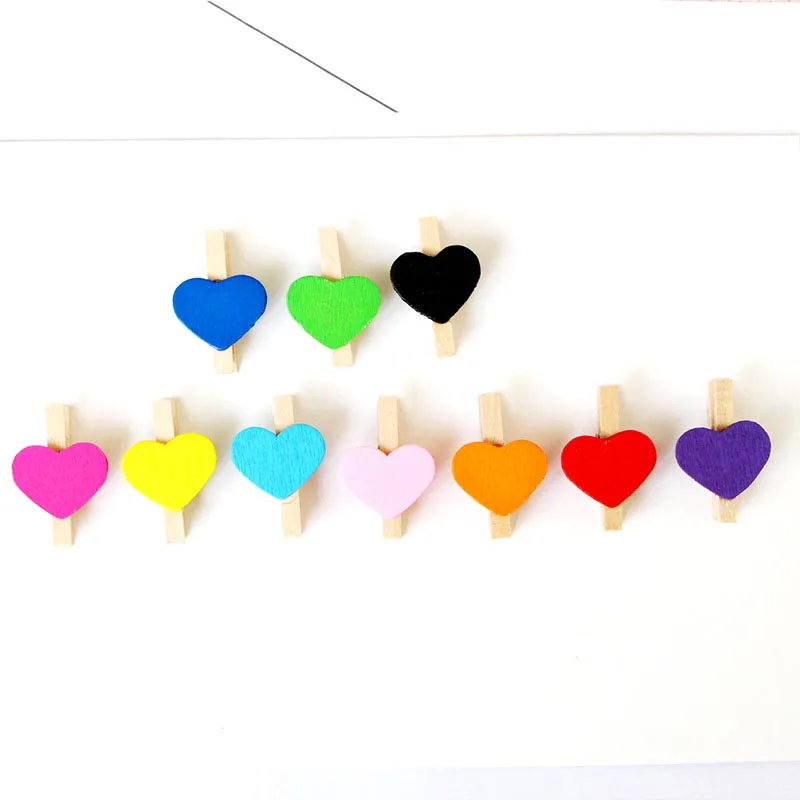 Paper Clips Wooden Clips 30x4mm 20pcs Wooden Colored Love Heart Photo Clips Memo Paper Peg Clothespin Stationery Christmas Wedding Party Craft Home Decor