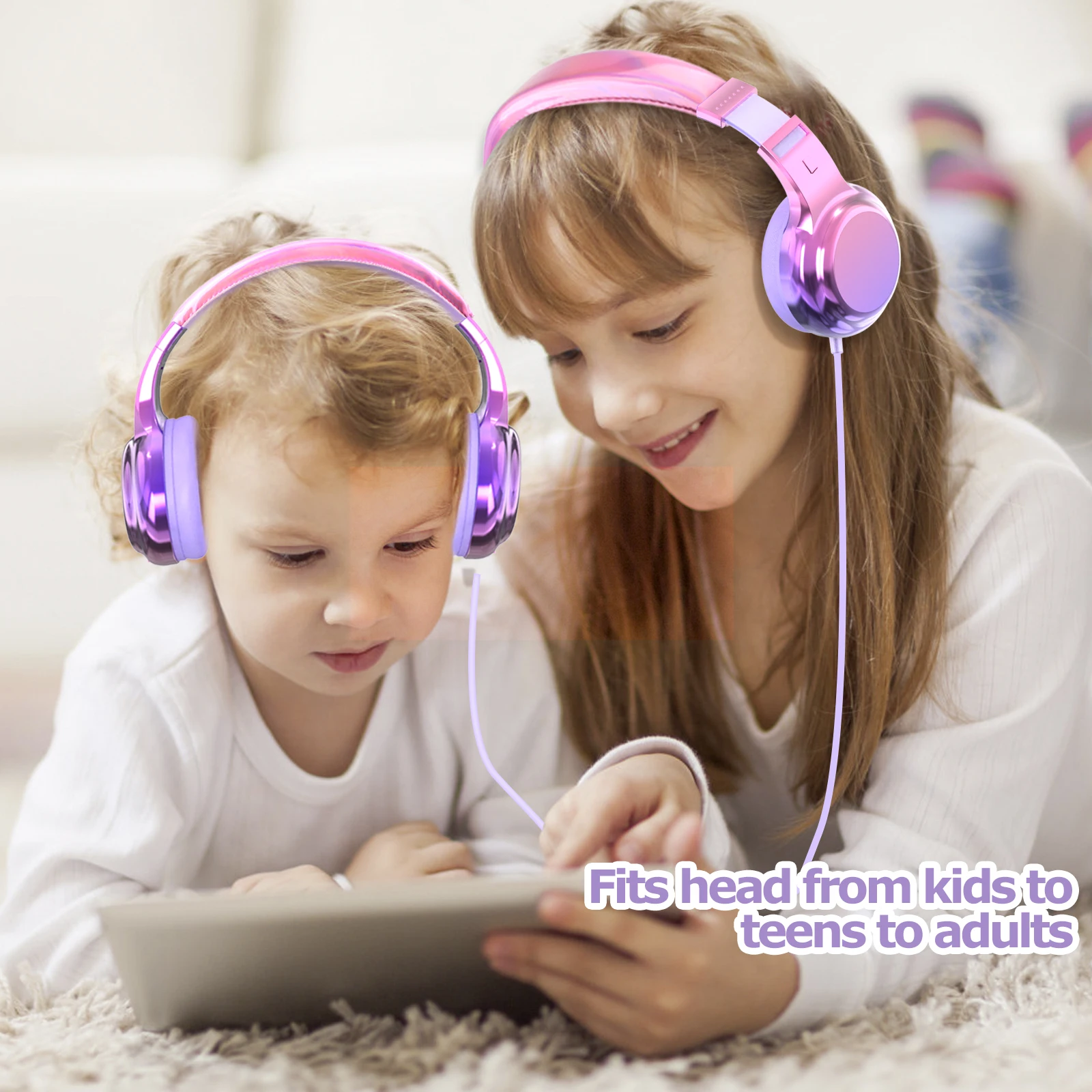 Kids Headphones With Microphone Girls Wired Headphones Adjustable Stereo Headset Children Headphones for School Tablet Kids Gift