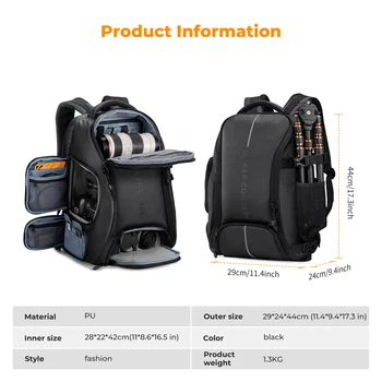 حقيبة ظهر للكاميرا من K&F CONCEPT سعة 25 لترًا، مقاومة للماء، مناسبة لكاميرات سوني DSLR/SLR، مزودة بحزام ثلاثي القوائم وغطاء واقٍ من المطر، ومناسبة لأجهزة الكمبيوتر المحمولة حتى 15 بوصة. K&F CONCEPT 25L Camera Backpack Waterproof Sony Camera Bag for DSLR/SLR Camera Case with Tripod Strap Rain Cover for 15" Laptop 2