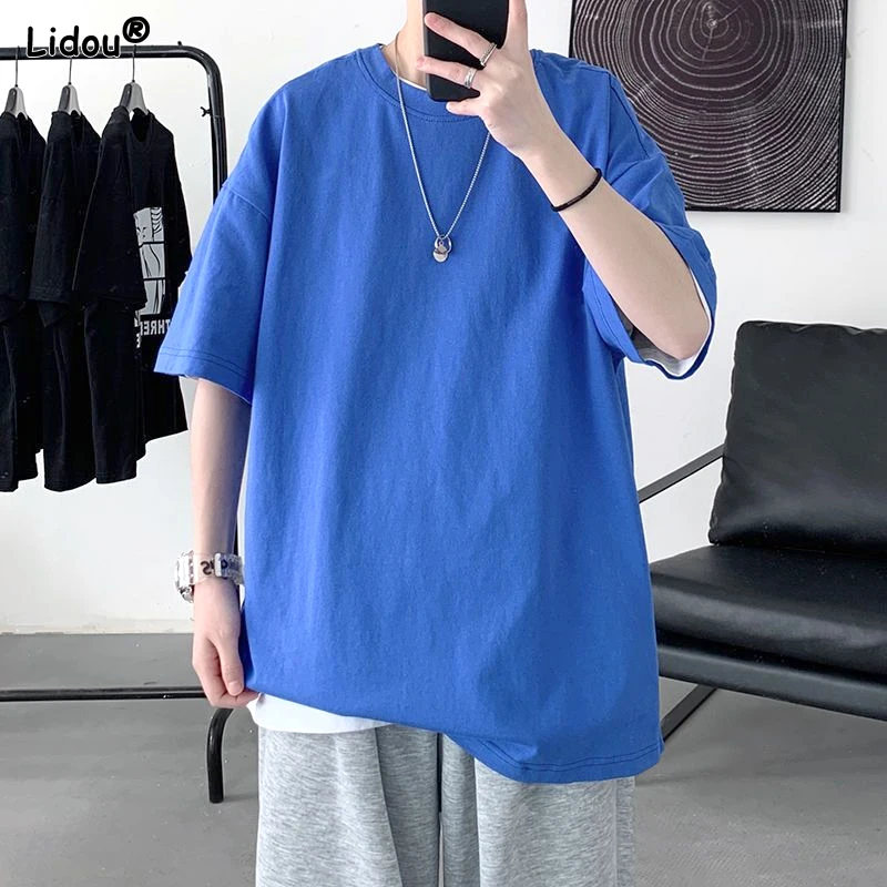 

Street Casual Fashion New Men's Clothing 2023 Loose Solid Color Short Sleeve Man Pullovers Handsome Spring Summer Thin T-Shirts