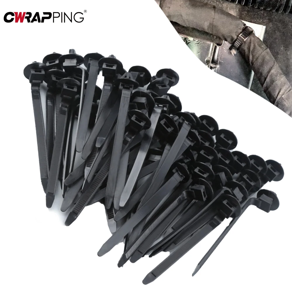 100PCS Car Nylon Black Cable Ties Push Mount Wire Harness Fastener ...