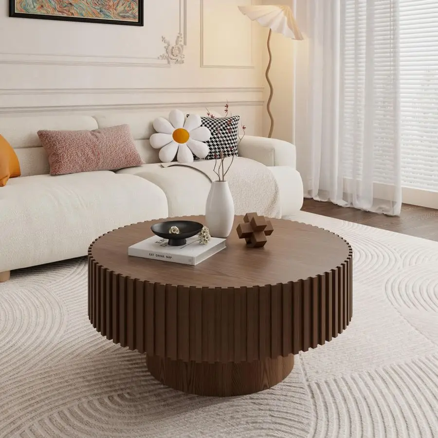 Walnut Round Fluted Coffee Table 6