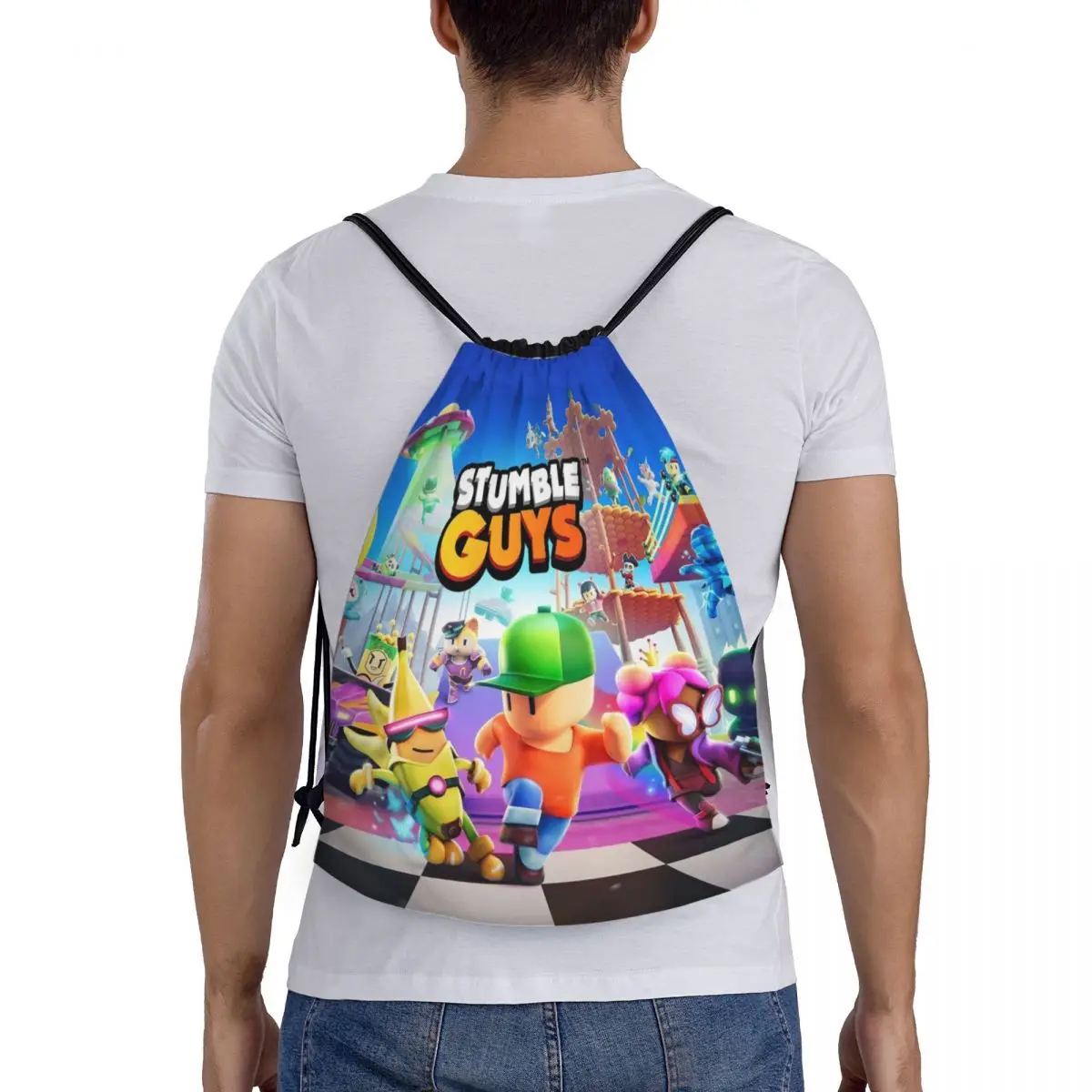 Stumble Guys Backpack Drawstring Football Bags Gym Bag Water Resistant Cartoon Game String Sackpack for Yoga 5