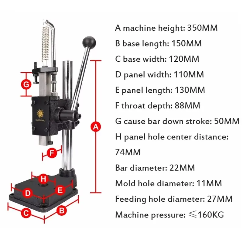 Manual Press Stamping Machine Mini Hand-Punch Die-Cutting Machine Leather Manual Presses for Cutting Punching Branding