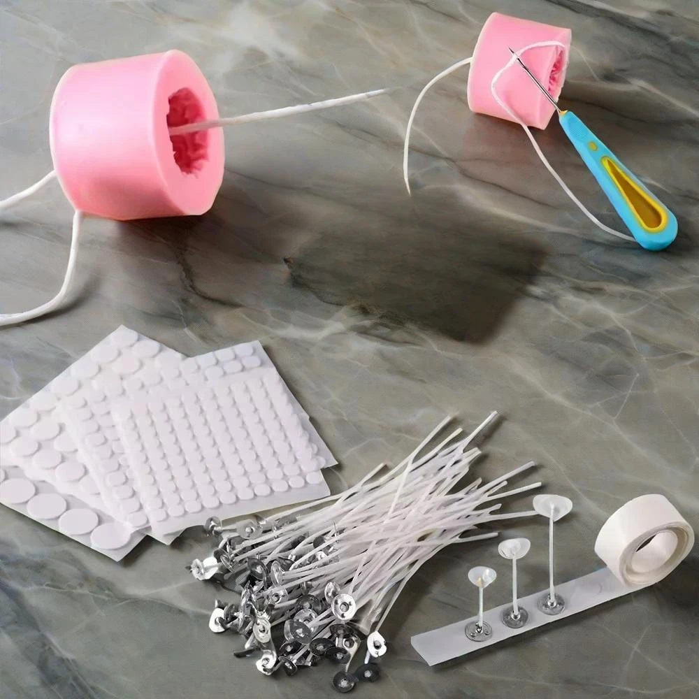 Candle Wicks Set 2.6-20cm Pre-Waxed Cotton Core Wicks with Base Stickers DIY Handmade Candle Making Tools Candles Accessories
