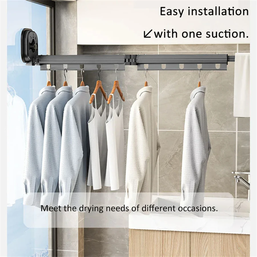 Suction Cup Retractable Cloth Drying Rack Household Wall Mount Laundry Drying Ra