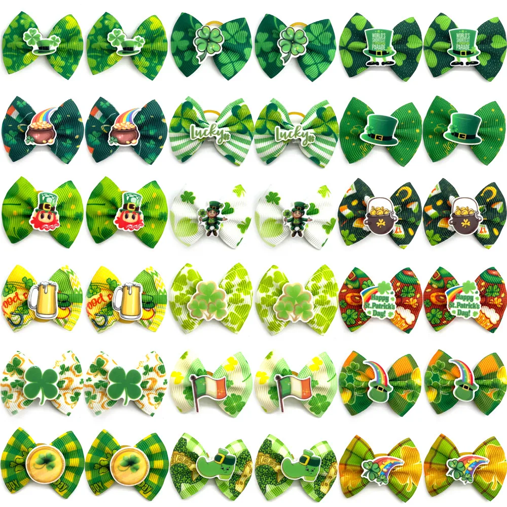 10/20/30pcs ST Patrick's Day Pet Small Dog Bows Yorkshire Hair Bows for Holidays Green Bows Clover Dogs Hair Bows Pet Supplies 10 20 30pcs pet dog bows rubber band mix 30 color dog grooming bows cute cat dog hair bows for small dogs pet accessories