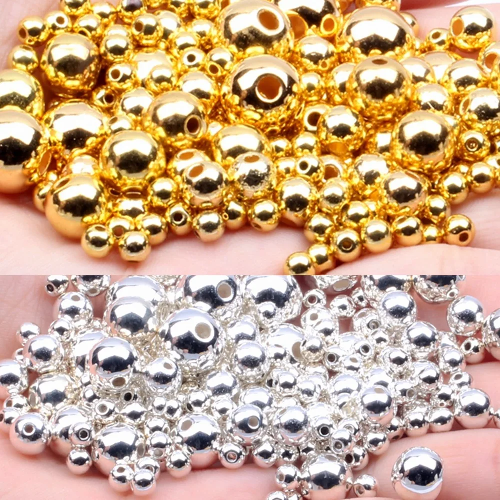 Gold and Silver Plated Round Pearl Acrylic Beads