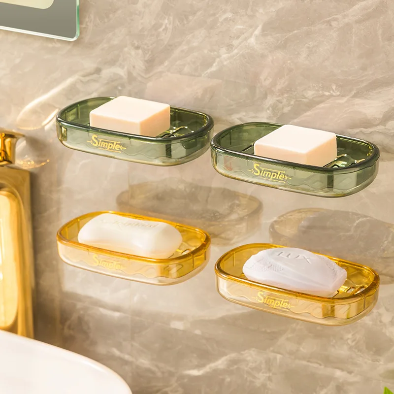 

Drainage Soap Box Self-Adhesive Wall-Mounted Soap Storage Box Creative No Punching Bathroom Supplies Organizing Storage Shelf