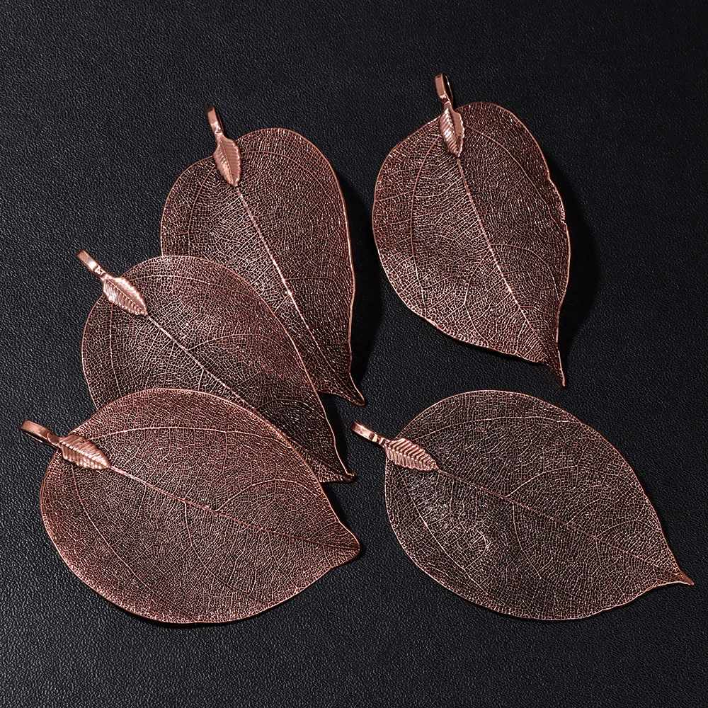 Elegant Mixed Gold Electroplated Leaf Pendant Set - 5-Piece Natural Charm Collection