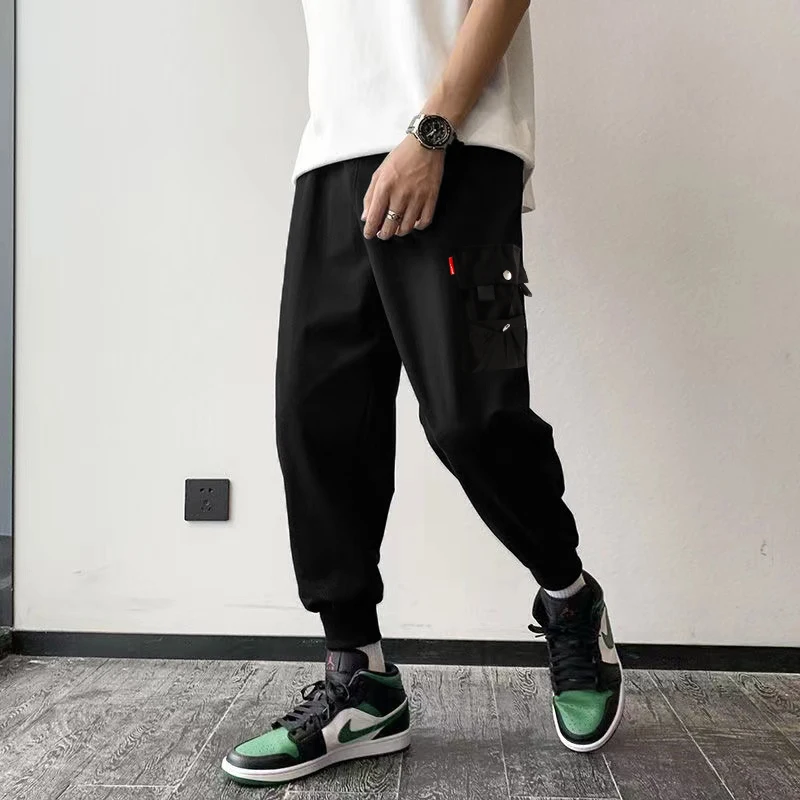 Workwear pants for men's summer thin quick drying oversized sanitary pants with loose sports ties and cropped casual men's pants
