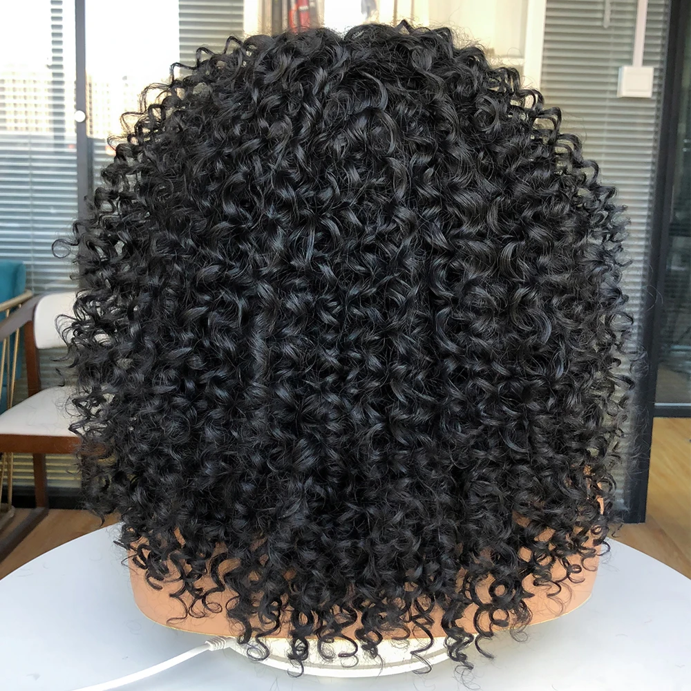 Short Bob Wig Lace Front Wigs for Women Afro Kinky Curly Wigs Ombre Brown Synthetic Middle Nature Hair Black Headgear with Clips - Image 2