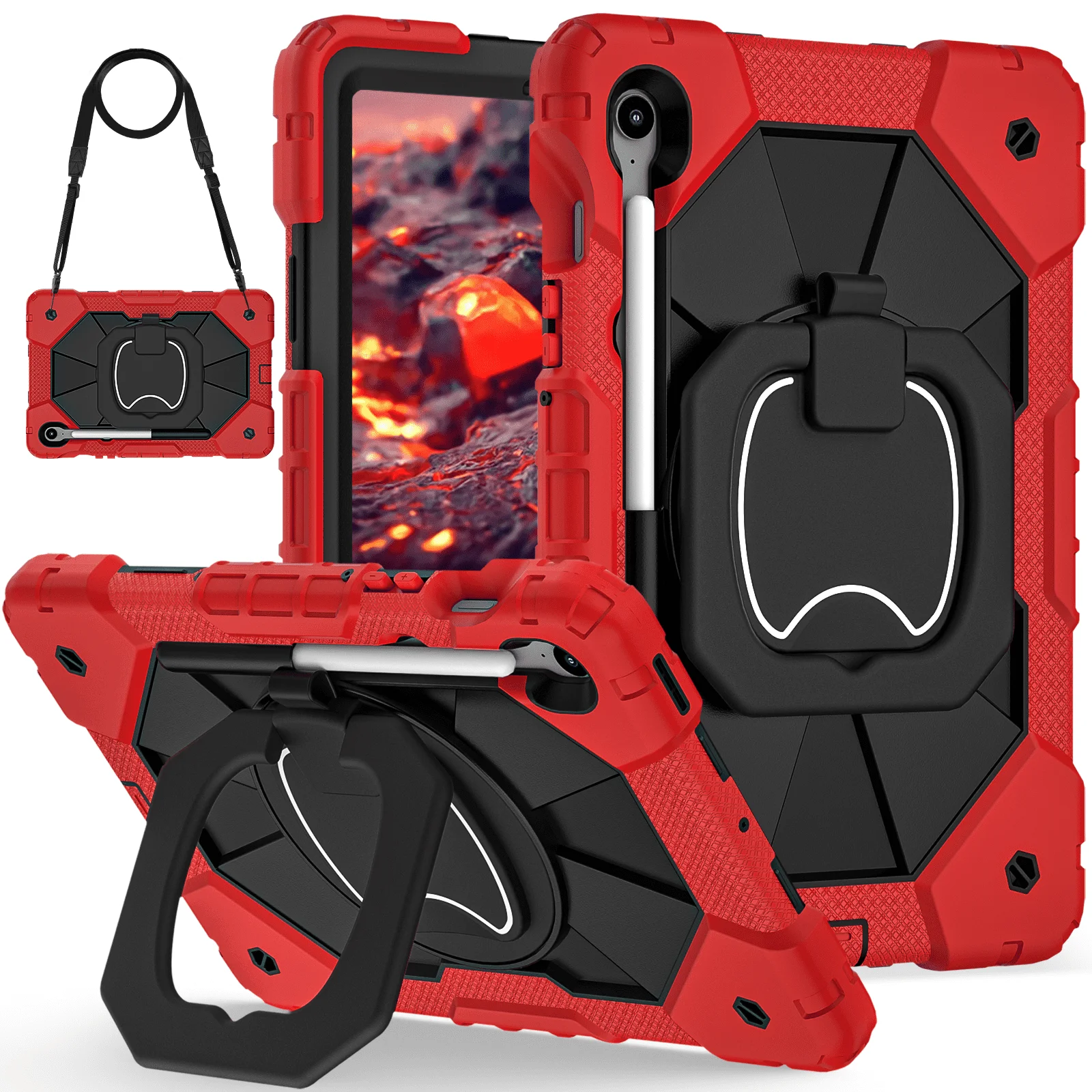 Durable Tablet Cover with Rotating Handle Stand and Pen Tray