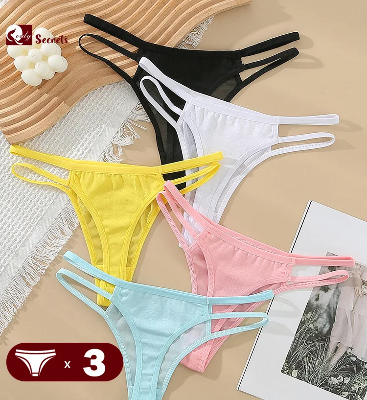 

3PCS/Lot Cotton Mesh Thongs Solid Strap T-Back Underpants Women Sexy Low-Rise Panties Ladies G-string Bikini Underwear Lingeries