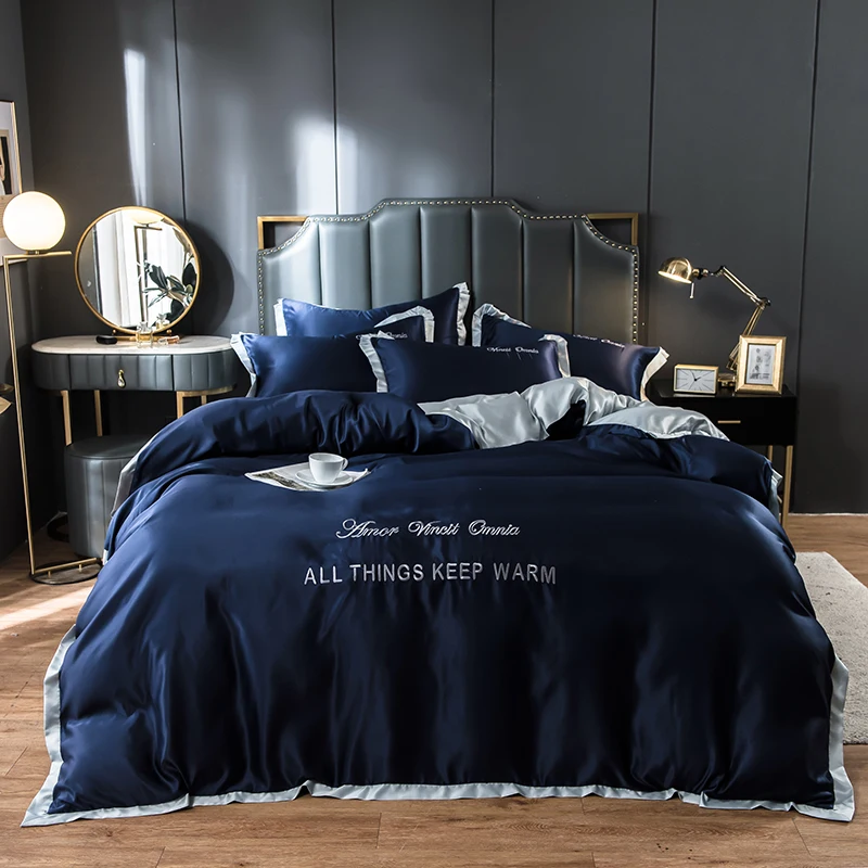 

Luxury Easy Embroidery Bedding Set Love Home Easyy Duvet Cover Flat Sheet Pillowcase Bedlinen Set Double Queen King Bedclothes#/