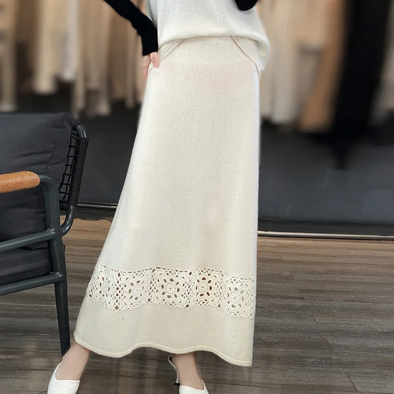

M-XXL Autumn and Winter New 100% Wool Half Skirt Women's Solid Color Knitted Fashion High Grade Long Women's Cashmere Half Skirt