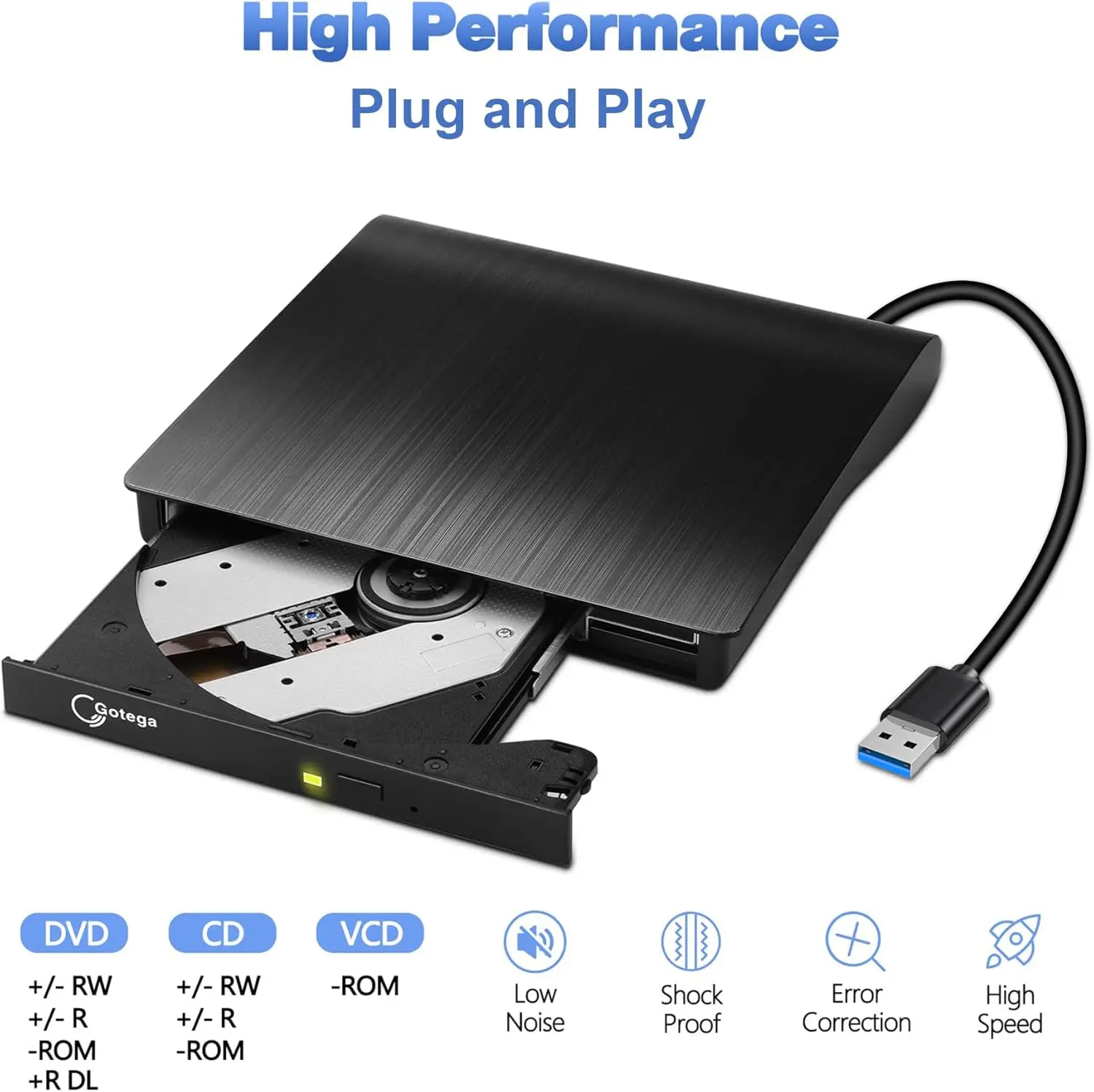 External DVD Drive USB 3.0 Portable +/-RW, CD ROM Burner for Laptop Desktop PC Windows Linux Mac Black 3