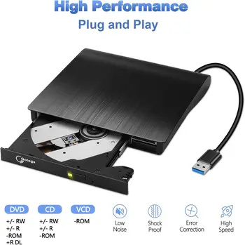 External DVD Drive USB 3.0 Portable +/-RW, CD ROM Burner for Laptop Desktop PC Windows Linux Mac Black 3