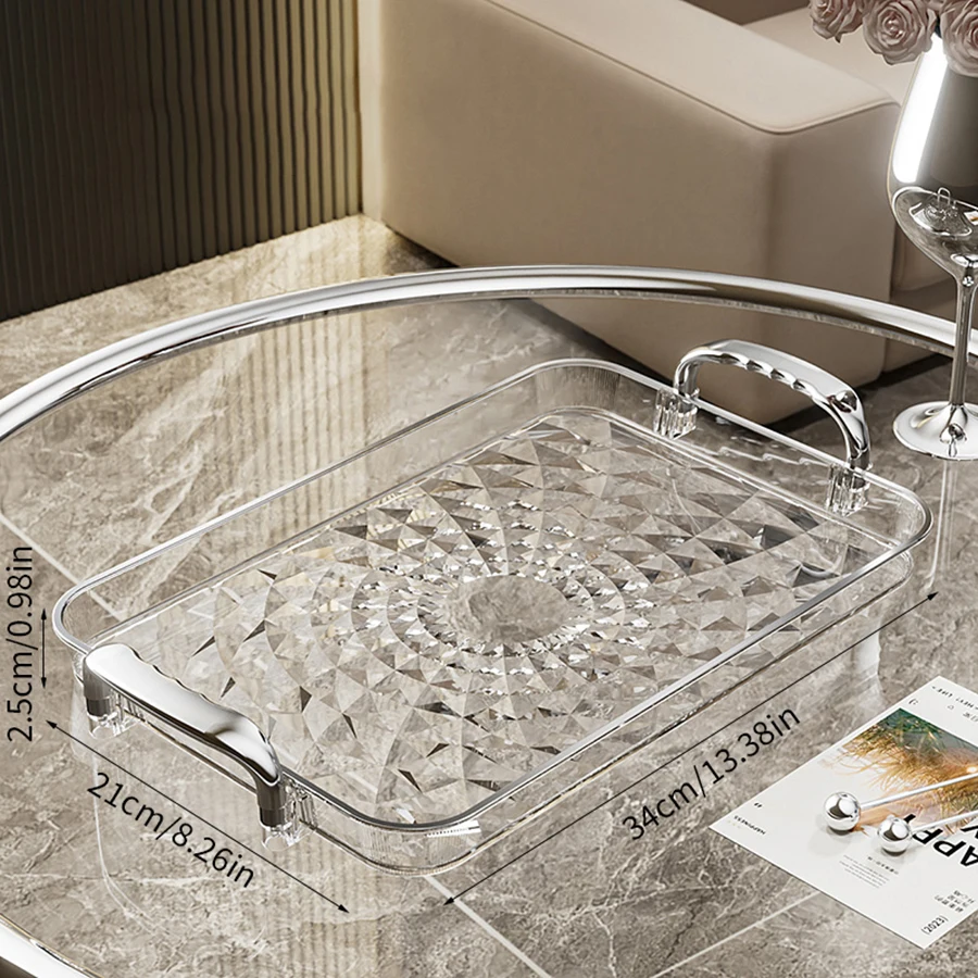 Large Clear Plastic Decorative Tray with Double Handles - Multipurpose Storage and Organizer
